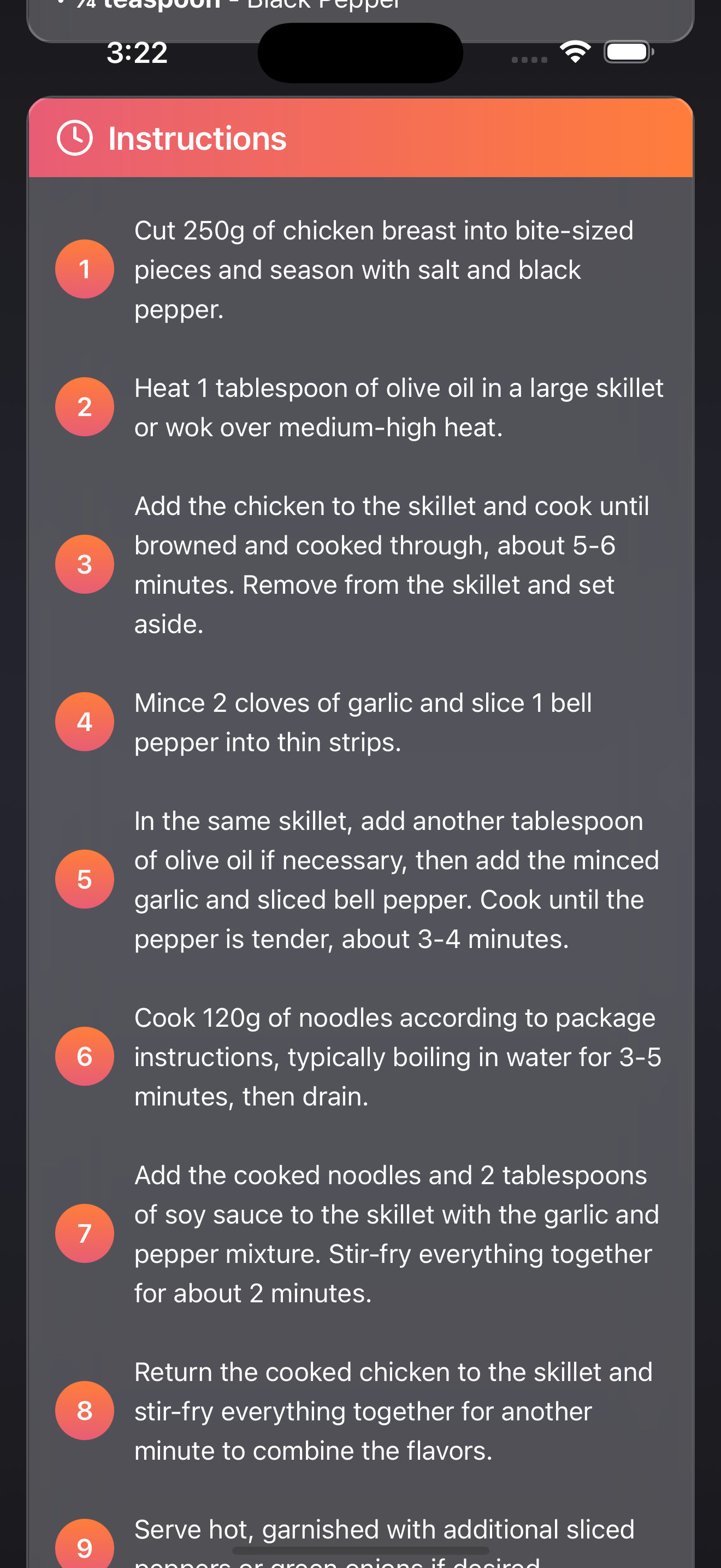 Recipe details screen